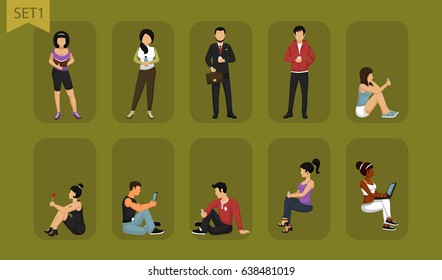 Young people set. Characters vector illustration