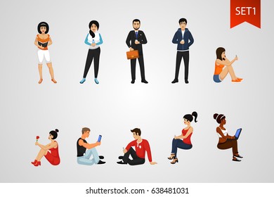 Young people set. Characters vector illustration