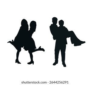 young people silhouettes in enjoyable life poses