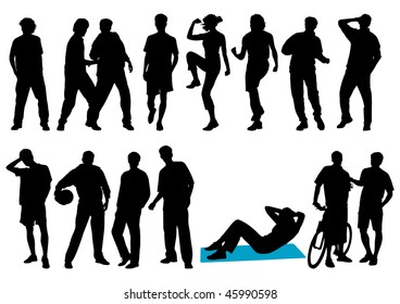 Young people silhouettes. This image is a vector illustration