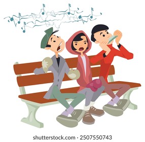 Young people sing songs. Funny people. Illustration concept template for website, web landing page, banner, presentation, social, poster, promotion or print media.