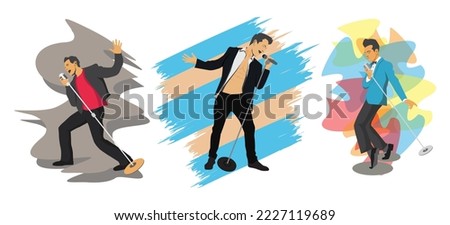 young people singing with mic. guys have fun at karaoke. Vector illustration. vocalist band vector