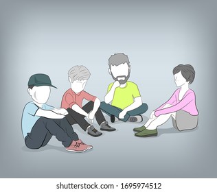 young people are sitting in a circle. discussion. vector illustration.