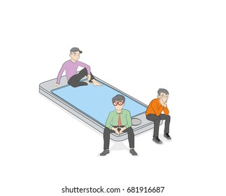 Young people are sitting on the phone. vector illustration.