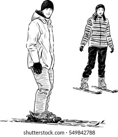 young people skiing
