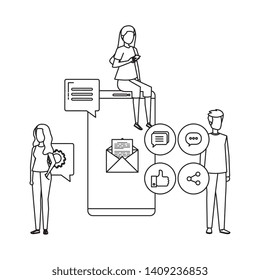 young people with smartphone and social media menu