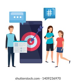 young people with smartphone and target