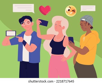 jóvenes y smartphone, diseño vectorial