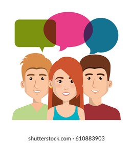 young people with speech bubbles avatars group