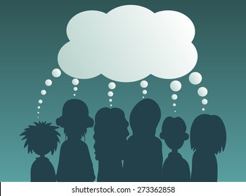 Young People with speech bubbles in a debate or sharing ideas. 