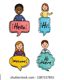 young people and speech bubbles with messages