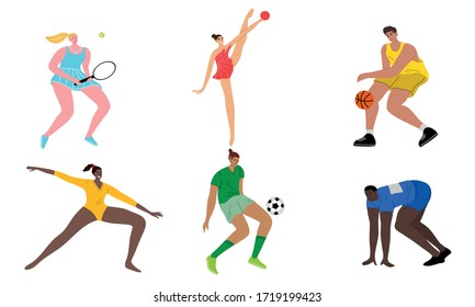 Young people sportsmen in different kinds of sport during competitions vector illustration