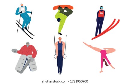 Young people sportsmen in different kinds of sport during training vector illustration