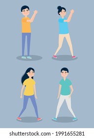 jóvenes en posición de diseño de conjuntos