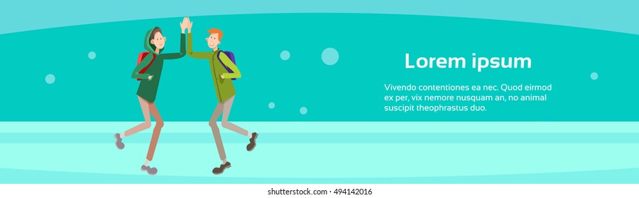 Young People Student Meeting, Teenagers Greeting Communication Flat Vector Illustration