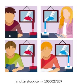 Young people studying at home