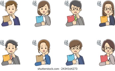 Young people in suits holding documents with troubled faces