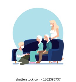 young people take care of elderly vector illustration design