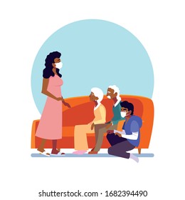 young people take care of elderly vector illustration design