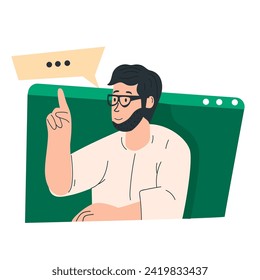 Young people talking via video. Video conference. Interview. Vector illustration in modern style.