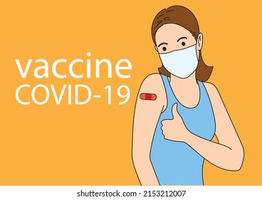 Young people or teenagers get vaccinated against covid-19 virus. Life is safe, happy, smiling and cheerful with a bandage on the arm with a space to paste or modify.