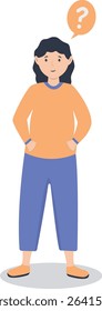 Young People Thinking and Asking Question. Flat Cartoon Vector Illustration.