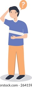 Young People Thinking and Asking Question. Flat Cartoon Vector Illustration.