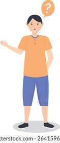 Young People Thinking and Asking Question. Flat Cartoon Vector Illustration.