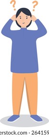 Young People Thinking and Asking Question. Flat Cartoon Vector Illustration.