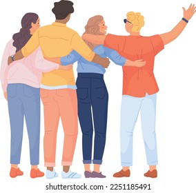 Young people together. Unity and friendship rear view isolated on white background