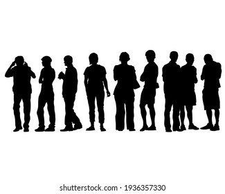 Young people in trendy street style clothes. Isolated silhouettes on white background