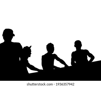 Young people in trendy street style clothes. Isolated silhouettes on white background