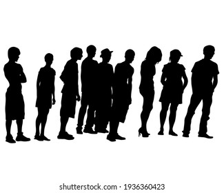 Young people in trendy street style clothes. Isolated silhouettes on white background