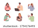 Young People use Smartphones, Laptops and Tablets. Characters with Different Devices. Boys and Girls Talking and Typing on Phone. Female and Male Characters Set. Flat Cartoon Vector Illustration.