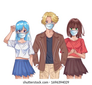 Jugendliche, die Gesichtsmasken verwenden Animateure Vektorillustration Illustration Design