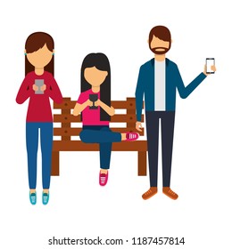 young people using smartphone on bench
