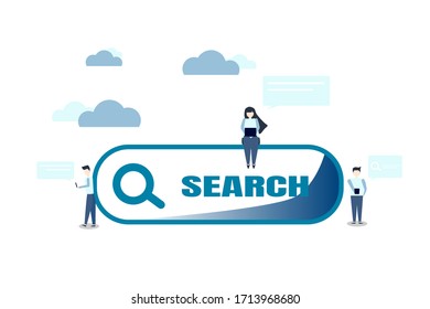 Young people using smartphones and mobile laptops to find information, Search for information, Icon search, Can be fully resolved, Vector, illustrator