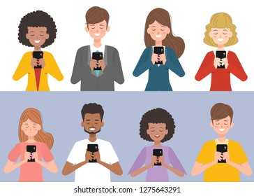 Young people are using smartphones. Social media and communication.