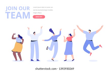 Young people vector set. Join our team concept. Creative team characters. Discussion people. Team thinking and talking. Flat vector illustration.
