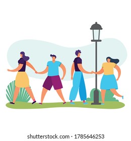 jóvenes caminando avatares personajes ilustración vectorial