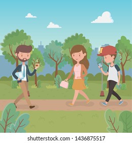 young people walking in the park characters