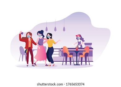 Young people wear mask while playing. Vector Illustration concept.