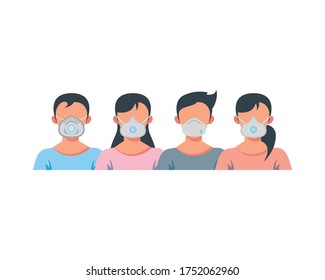 young people wearing medical masks characters vector illustration design