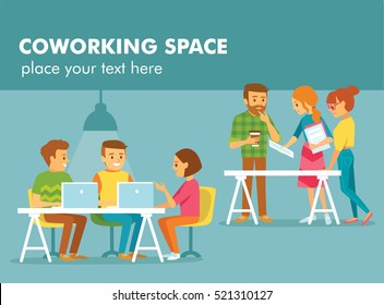 Young people working in co working office