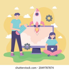 young people working startup and planning
