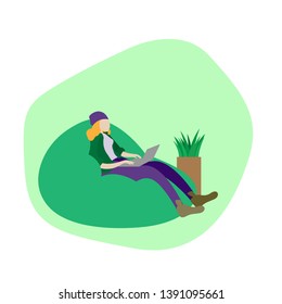 young people working vector illustration concept, people use laptop to work on creative projects, can use for, landing page, template, ui, web, mobile app, poster, banner, flyer