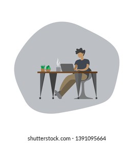 young people working vector illustration concept, people use laptop to work on creative projects, can use for, landing page, template, ui, web, mobile app, poster, banner, flyer