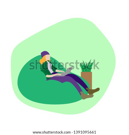 young people working vector illustration concept, people use laptop to work on creative projects, can use for, landing page, template, ui, web, mobile app, poster, banner, flyer