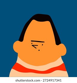 Jovem com testa grande. Retrato quadrado. Personagem engraçado bonito. Arte moderna na moda. Desenho animado, estilo contemporâneo abstrato. Avatar, ícone, modelo de logotipo. Ilustração de vetor desenhada à mão