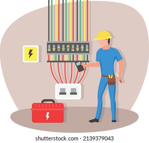 Young Person Checking and Testing Wire using Multimeter Concept vector color icon design, Electrician Profession symbol, Power Supply and wiring Sign, handyman and Repairman tools stock illustration - Powered by Shutterstock - Get 15% off with code: PIKWIZARD15